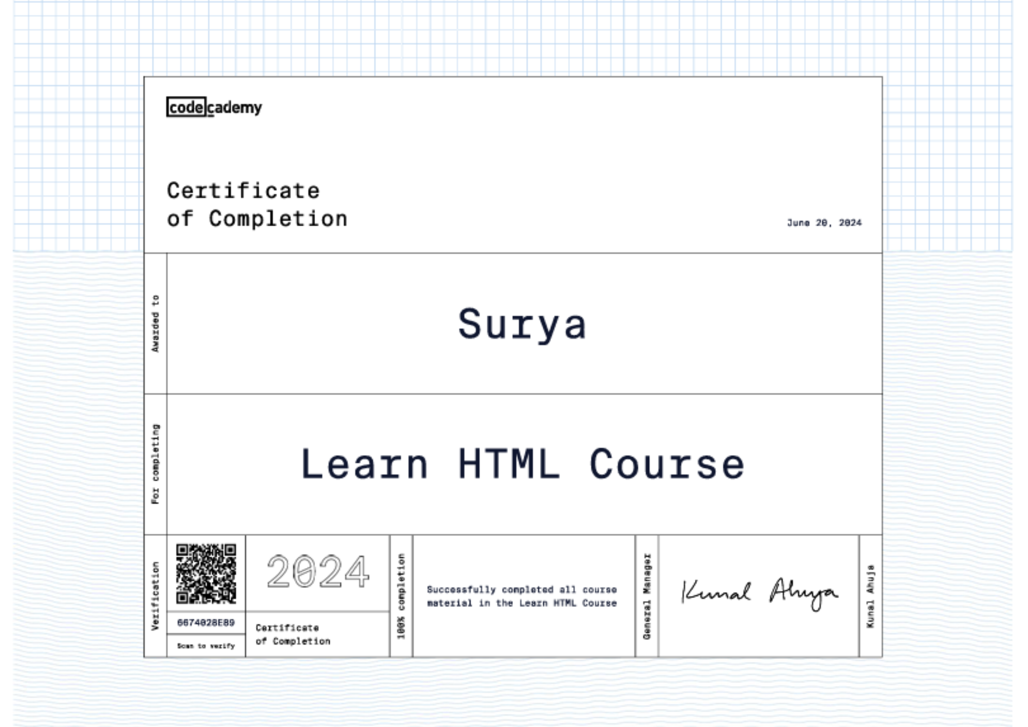 html certification image